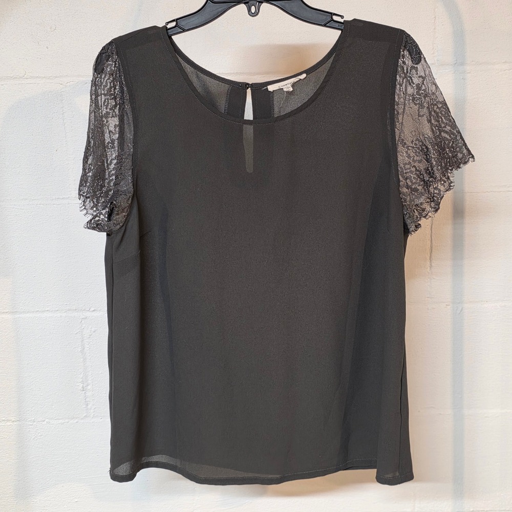 41 Hawthorn Gray Lace Sleeve Keyhole Back Blouse SF7207 Womens Large